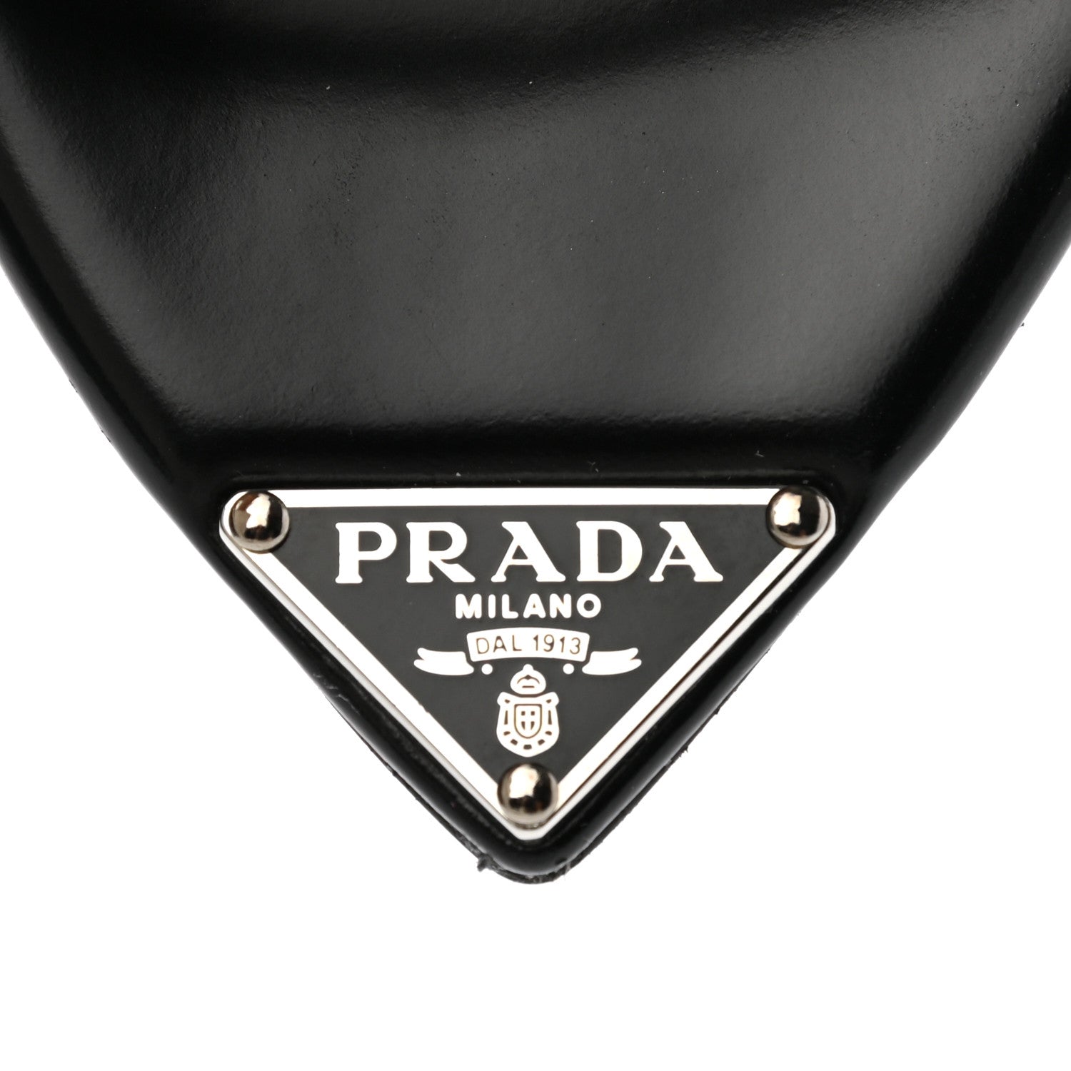 Prada Plexiglass Calfskin Metal Triangle Logo 75mm Slide Sandals 37 Black 7 of 12