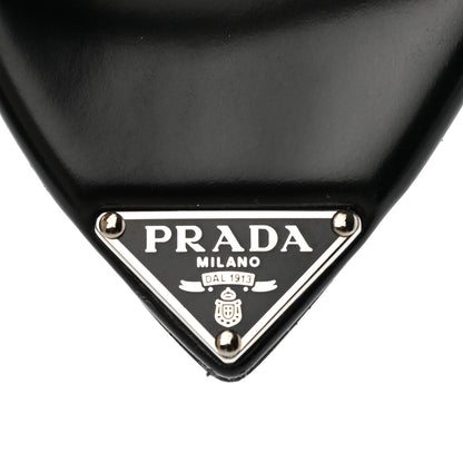 Prada Plexiglass Calfskin Metal Triangle Logo 75mm Slide Sandals 37 Black 7 of 12