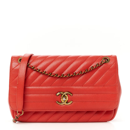 Chanel Shiny Goatskin Diagonal Quilted Medium Flap Red 1 of 14