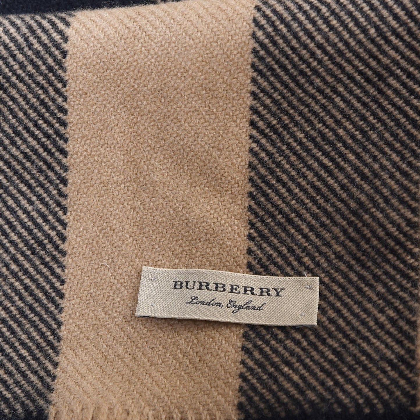 Wool Half Mega Check Fringe Scarf Camel