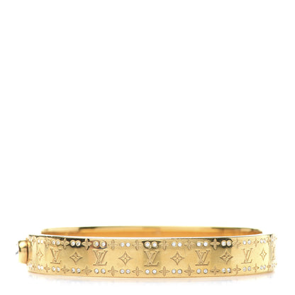 Louis Vuitton Brass Crystal Monogram Nanogram Strass Cuff S Gold 1 of 7