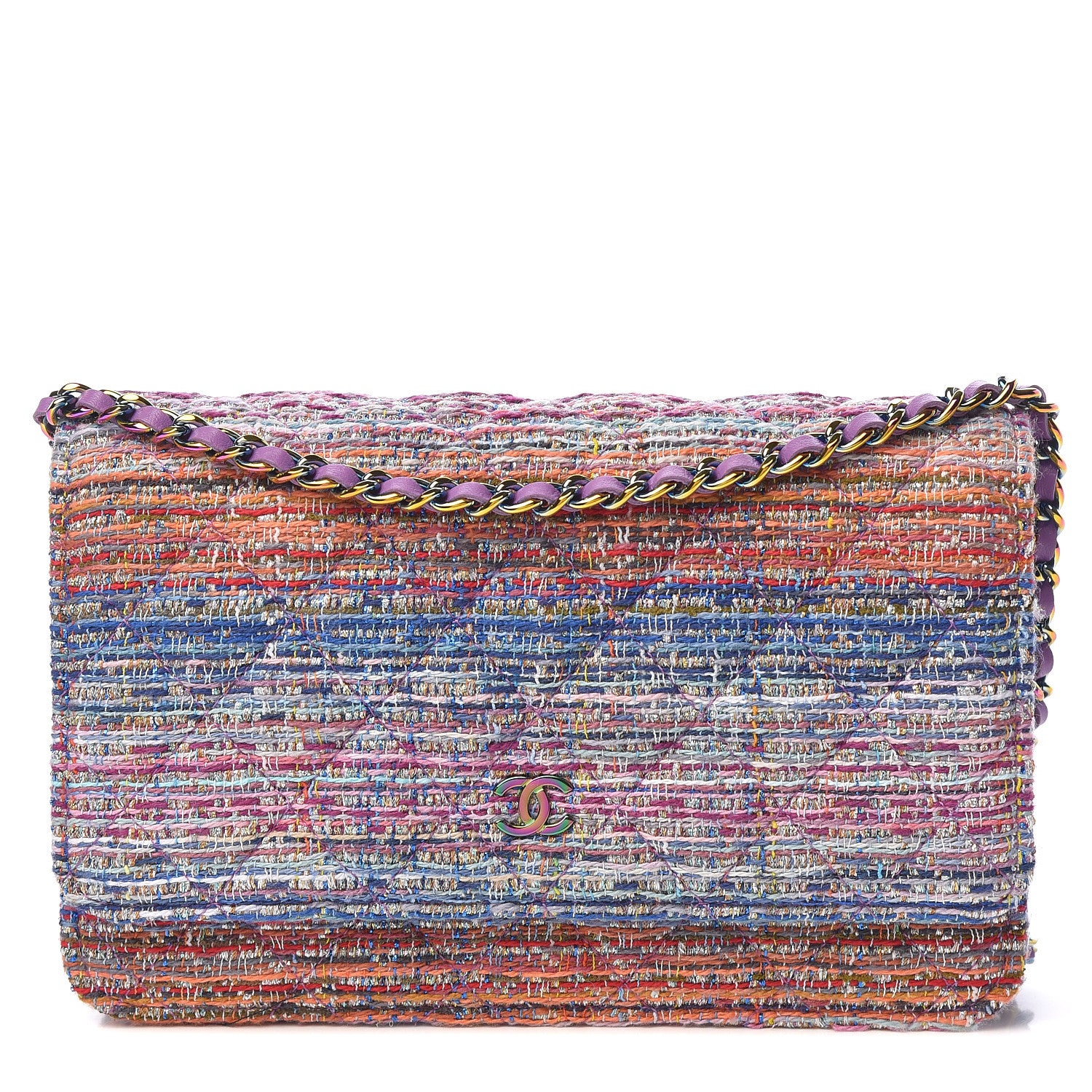 Chanel Tweed Iridescent Wallet On Chain WOC Purple 1 of 12