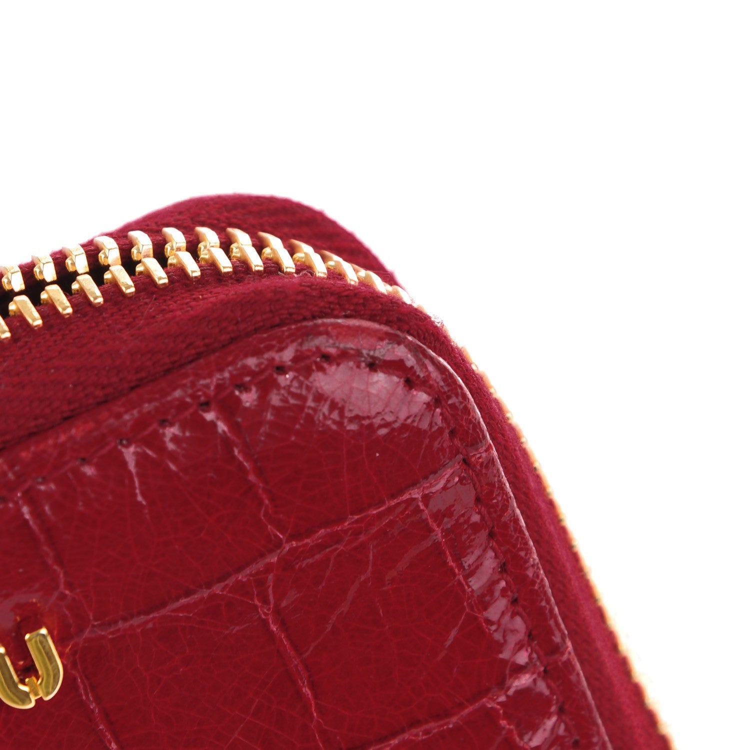 Miu Miu Patent Crocodile Embossed St Cocco Lux Compact Wallet Rubino 9 of 9