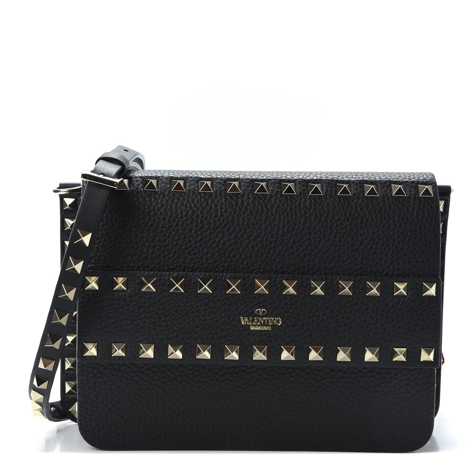 Valentino Garavani Pebbled Calfskin Rockstud Side Slip Crossbody Black 1 of 8