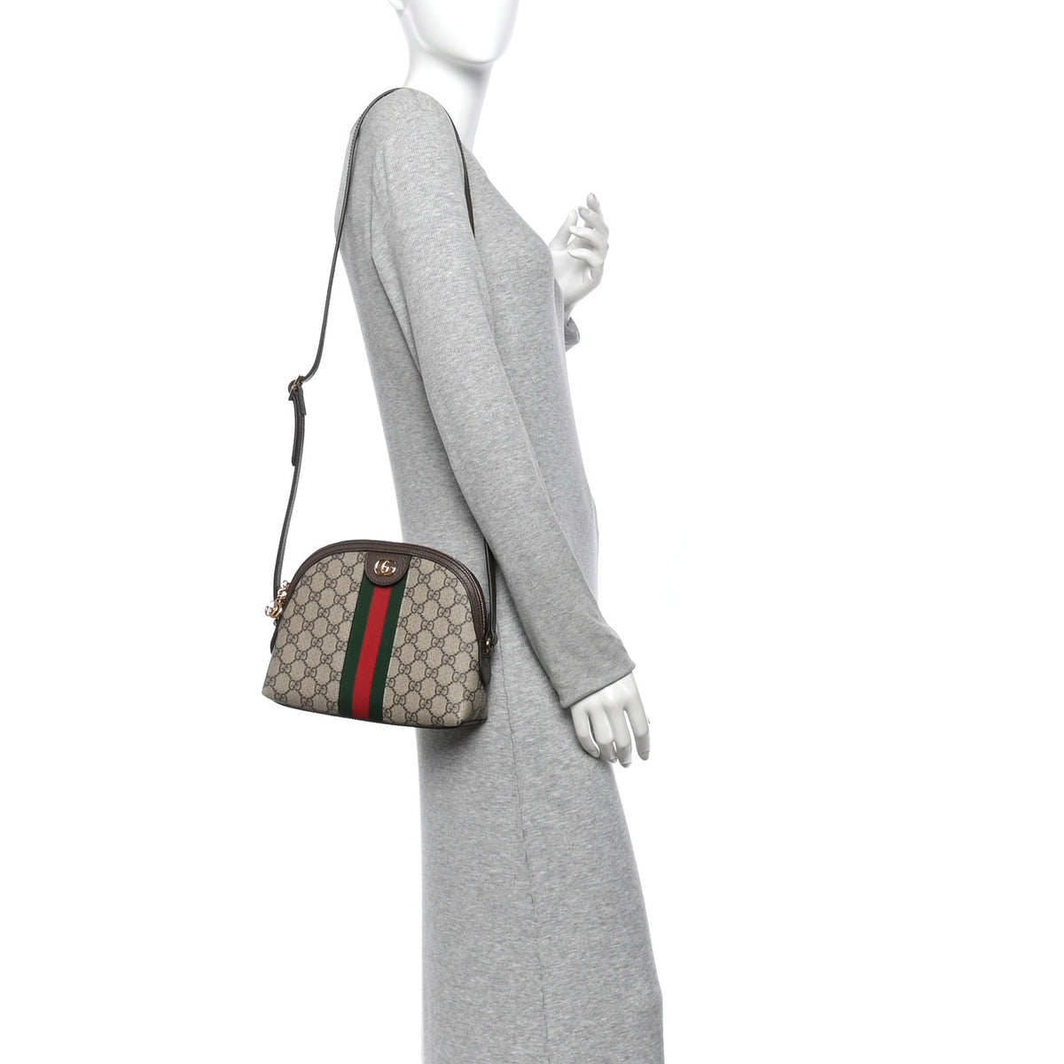 Gucci GG Supreme Monogram Textured Dollar Calfskin Web Small Ophidia Dome Shoulder Bag Beige Ebony New Acero 2 of 10