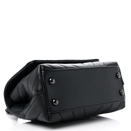 Chanel Caviar Chevron Quilted Extra Mini Coco Handle Flap So Black 3 of 9