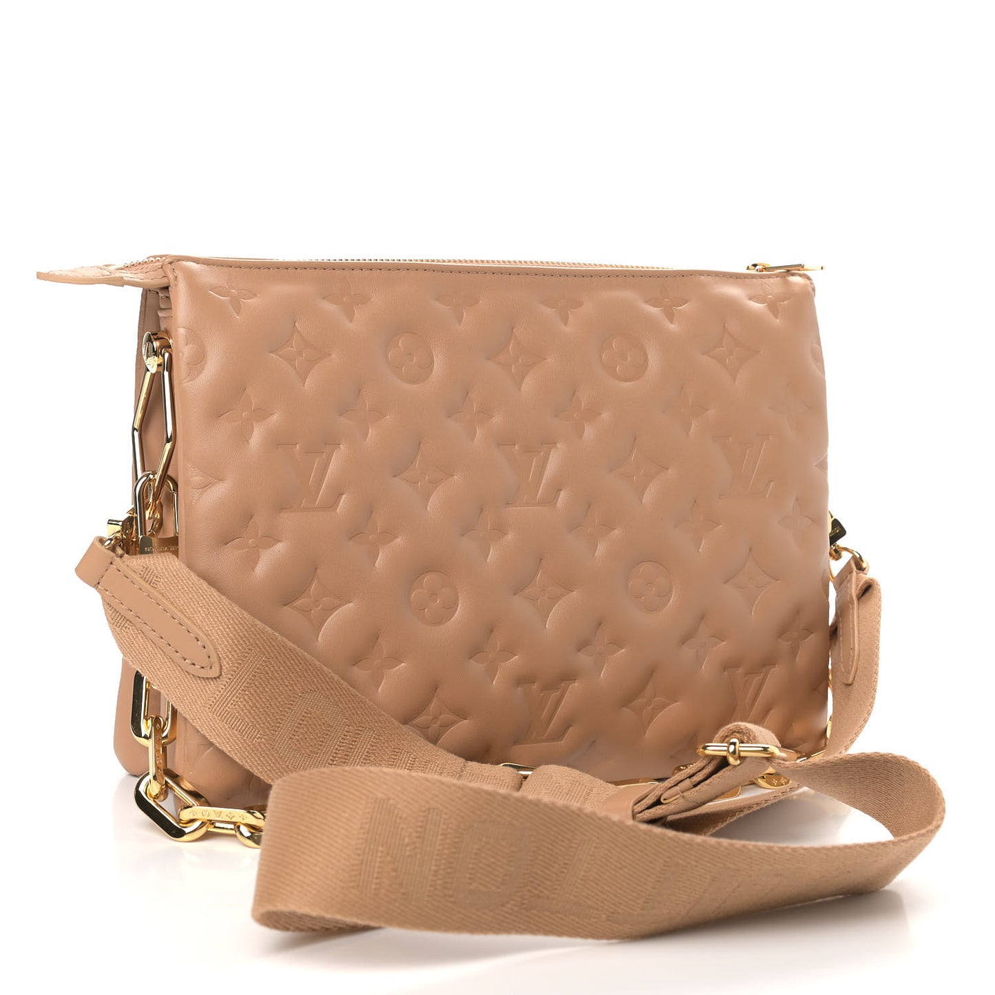 Lambskin Embossed Monogram Coussin PM Camel