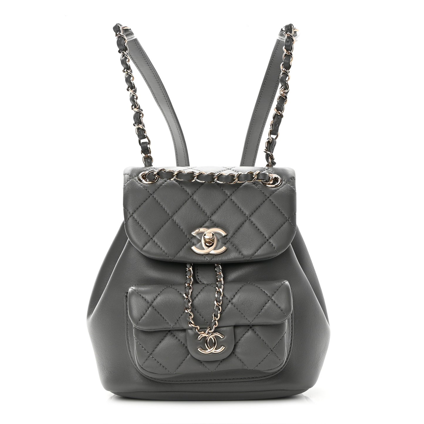 Lambskin Quilted Small Duma Drawstring Backpack Grey