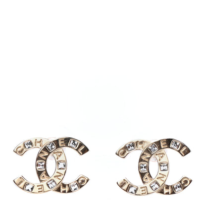 Chanel Crystal Metal CC Paris Button Stud Earrings Gold 1 of 4