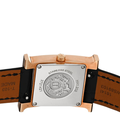 Hermes Stainless Steel Alligator Diamond Mother of Pearl 21mm Heure H Hour Quartz Watch Noir 4 of 5