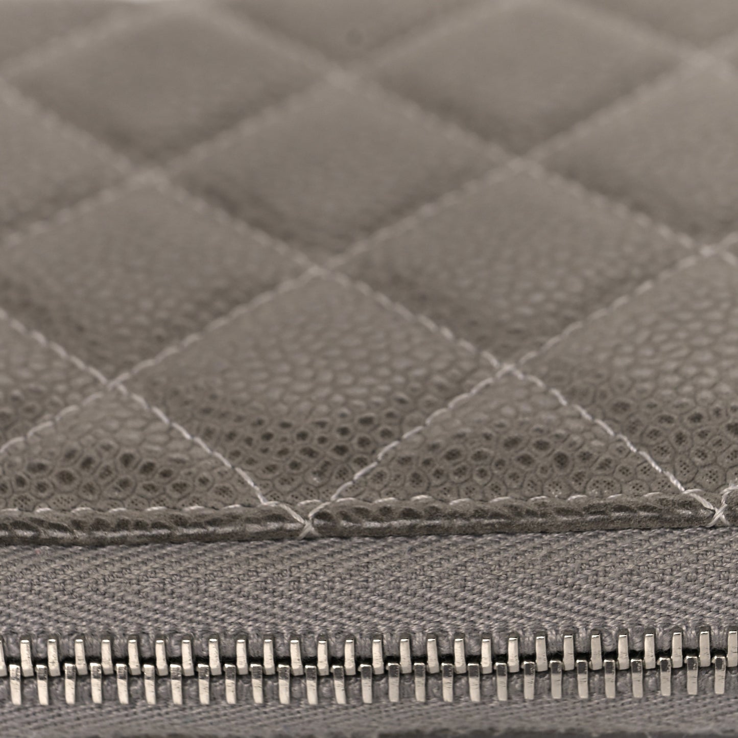 Caviar Quilted Large Gusset Zip Around Wallet Grey