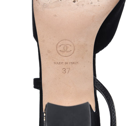 Chanel Velvet Grosgrain Cap Toe CC Slingback Pumps 37 Black 6 of 10
