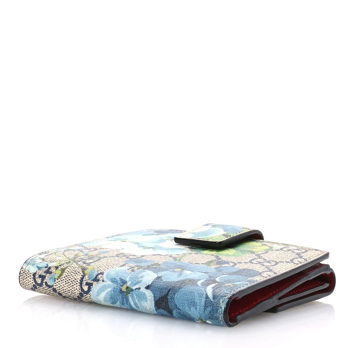 GG Supreme Monogram Blooms French Flap Wallet Beige Blue Navy Hibiscus Red