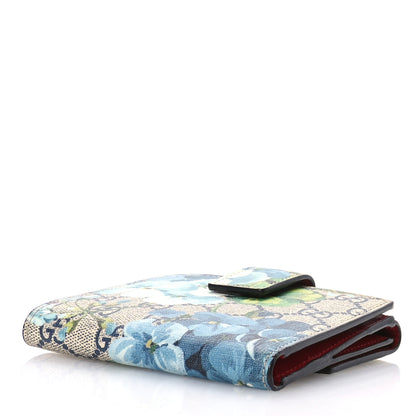 Gucci GG Supreme Monogram Blooms French Flap Wallet Beige Blue Navy Hibiscus Red 4 of 7