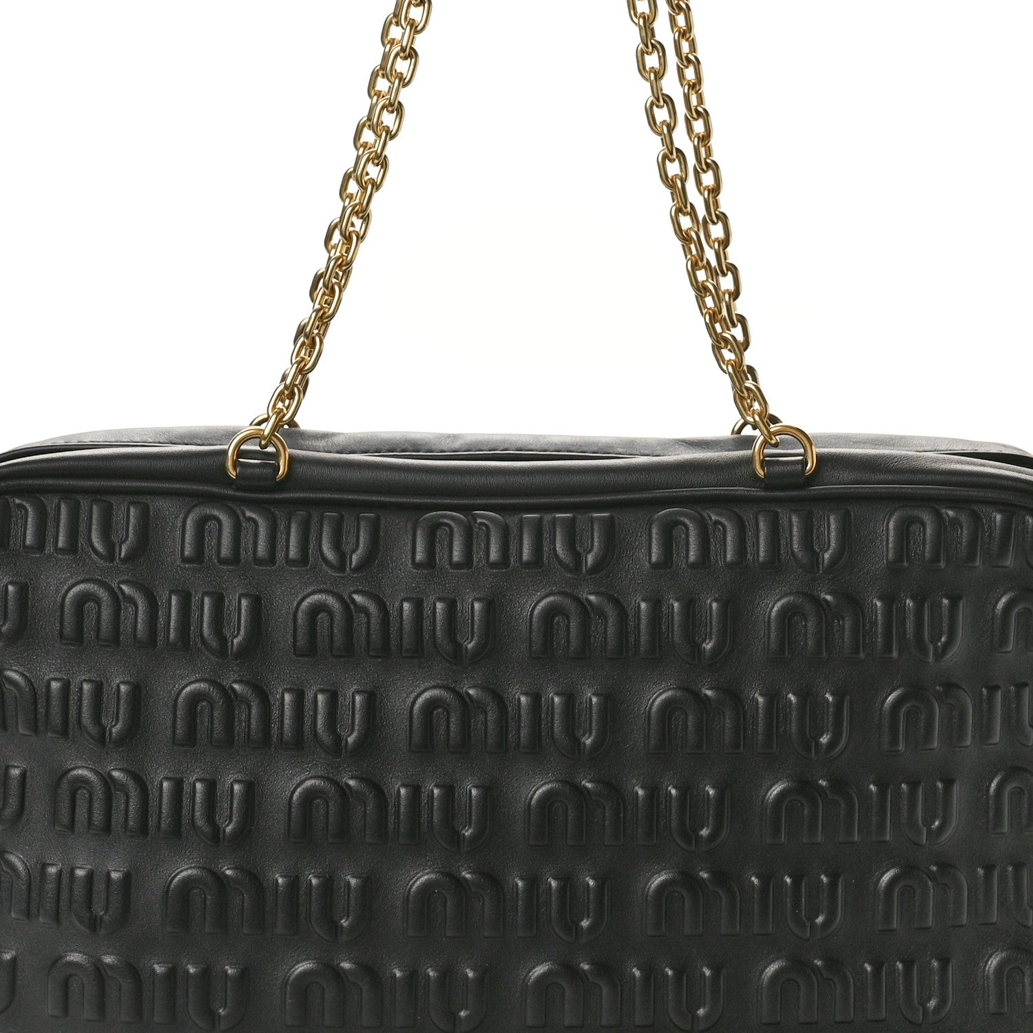 Miu Miu Softy Logo Embossed Chain Shoulder Bag Black 1585705