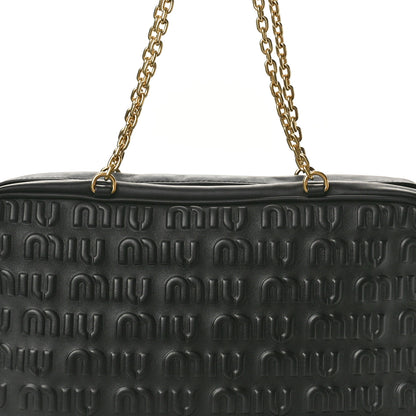 Miu Miu Softy Logo Embossed Chain Shoulder Bag Black 7 of 9