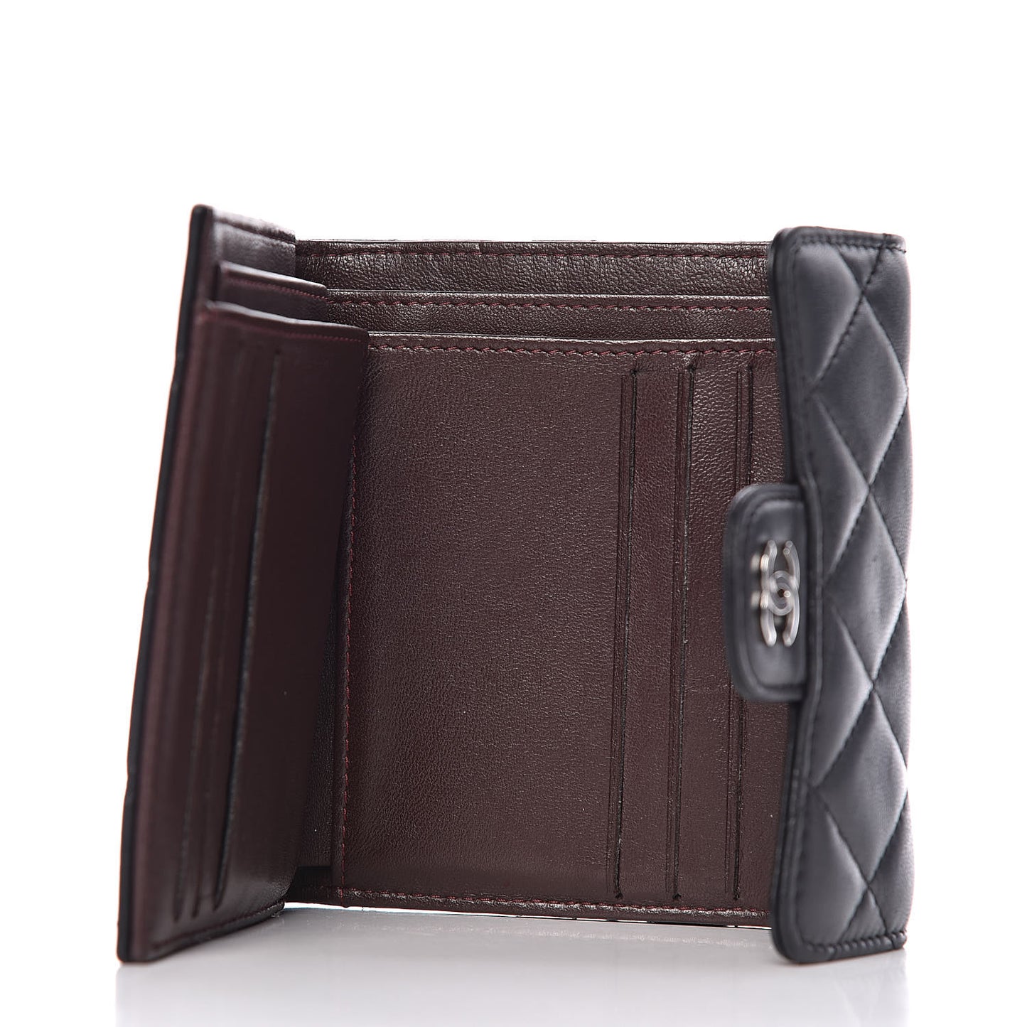 Lambskin Quilted Small Compact Wallet Black