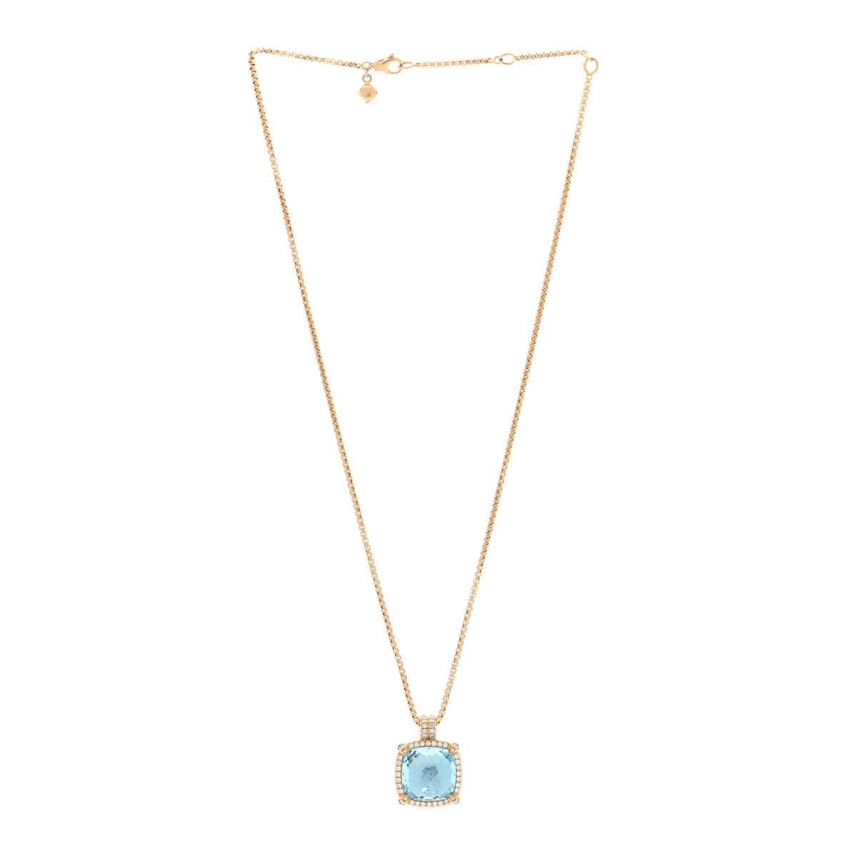 David Yurman 18K Yellow Gold Diamond Blue Topaz 14mm Chatelaine Pendant Necklace 3 of 6