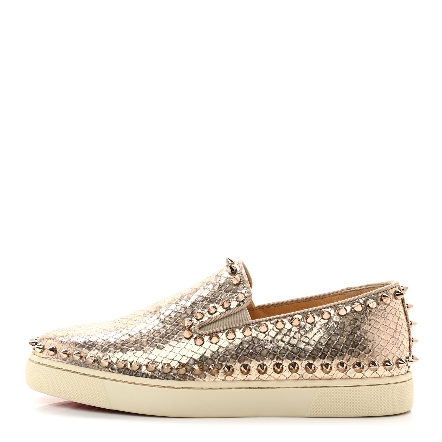 Christian Louboutin Metallic Snakeskin Embossed Pik Boat Flat 37.5 Colombe 1 of 9