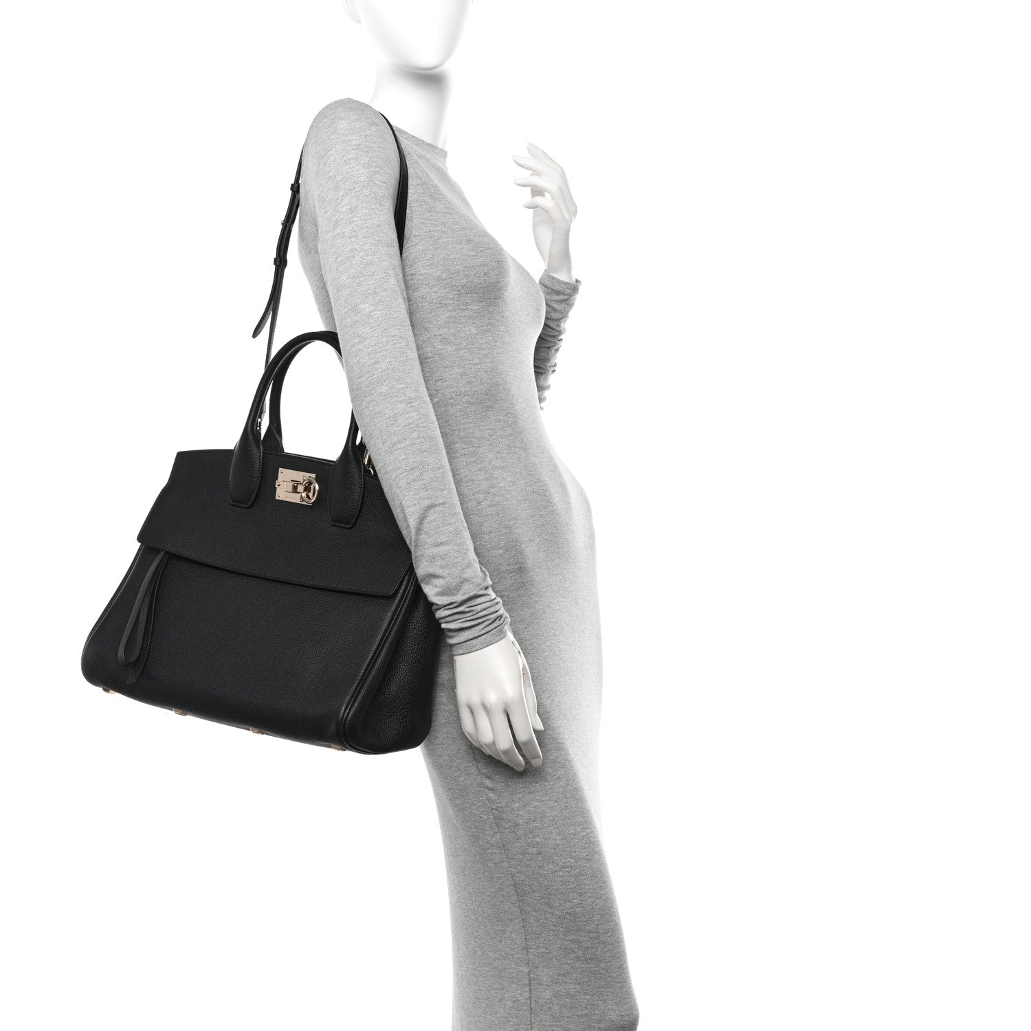 Salvatore Ferragamo Calfskin Large Studio Bag Black 2 of 9
