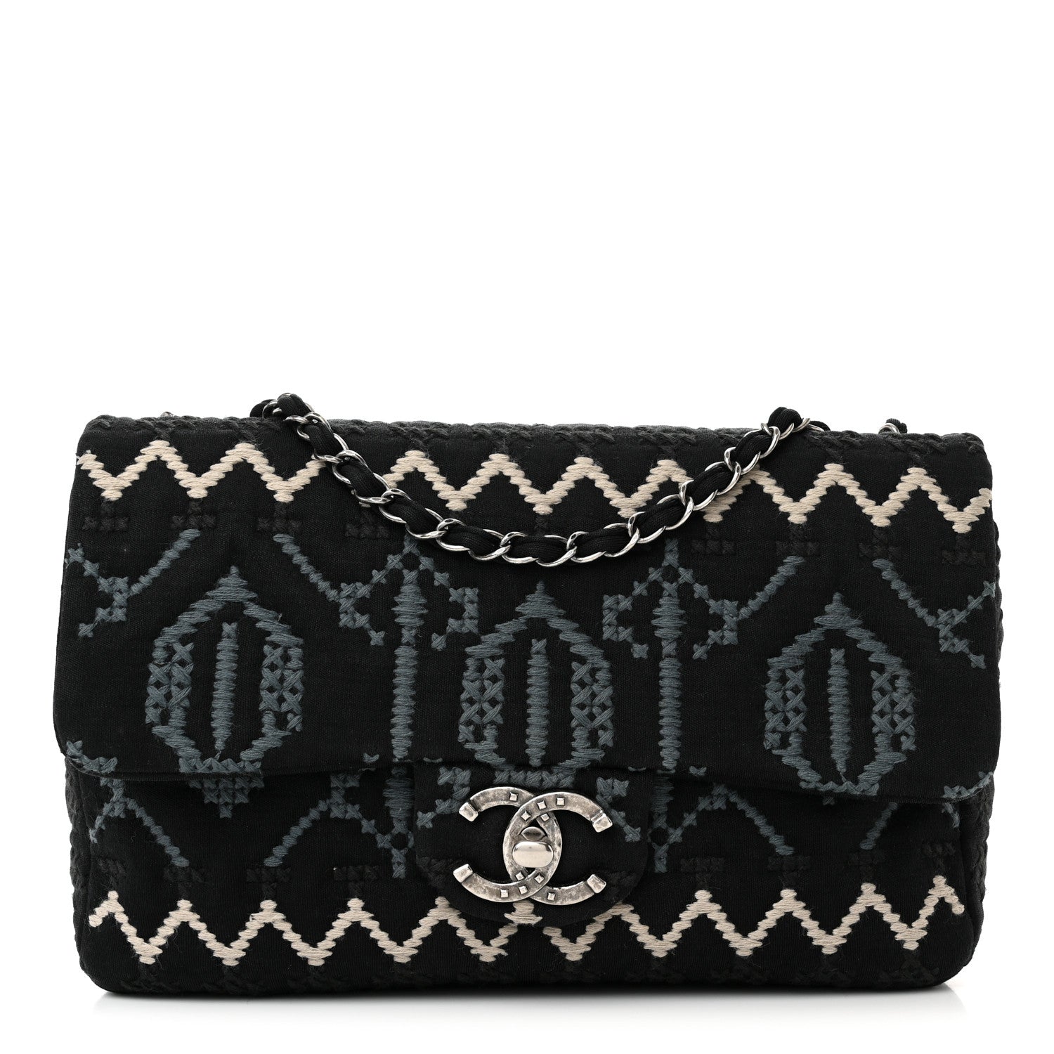 Chanel Jersey Embroidered Paris Dallas Flap Black 1 of 16