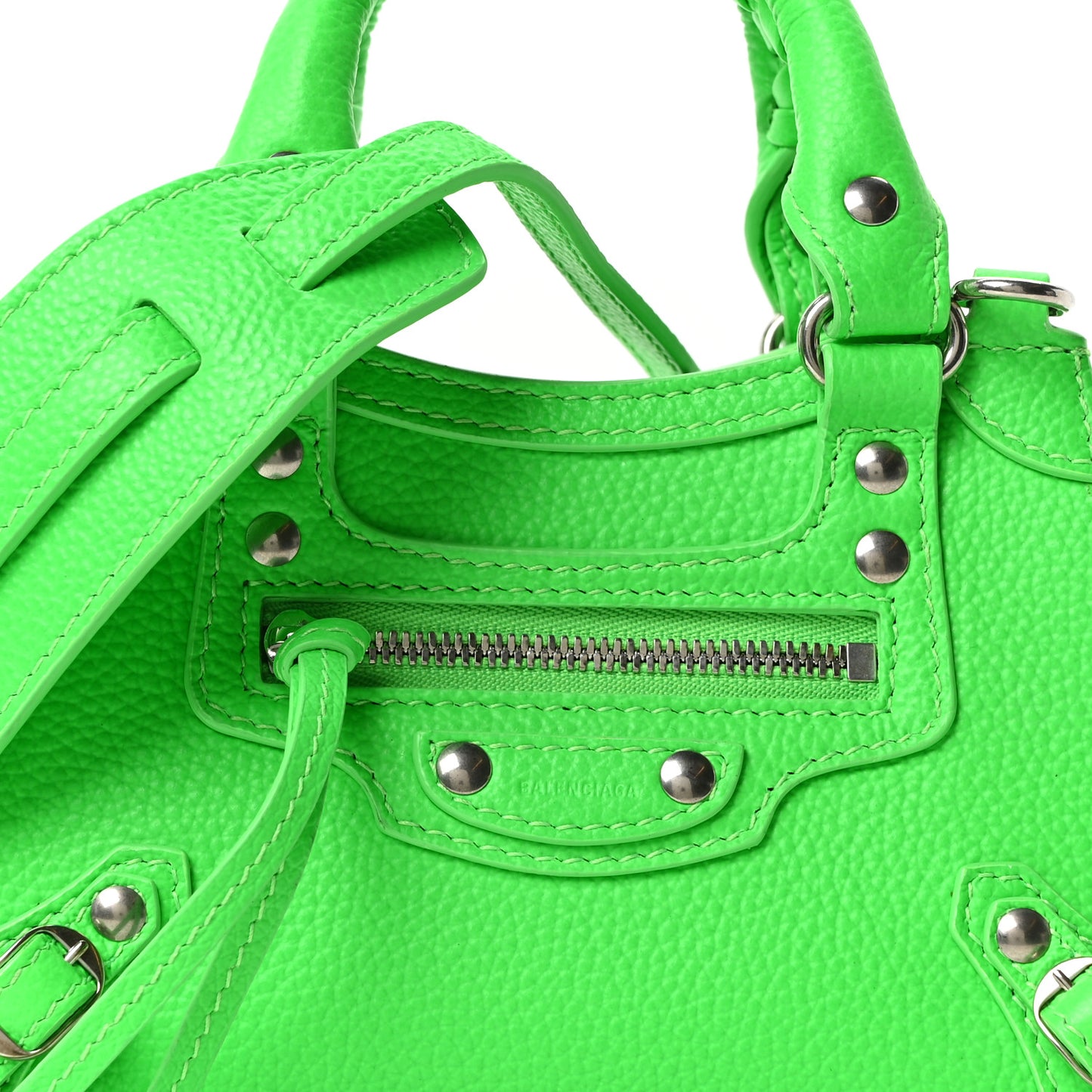 Grained Calfskin Neo Classic Silver Hardware Nano City Crossbody Fluo Green