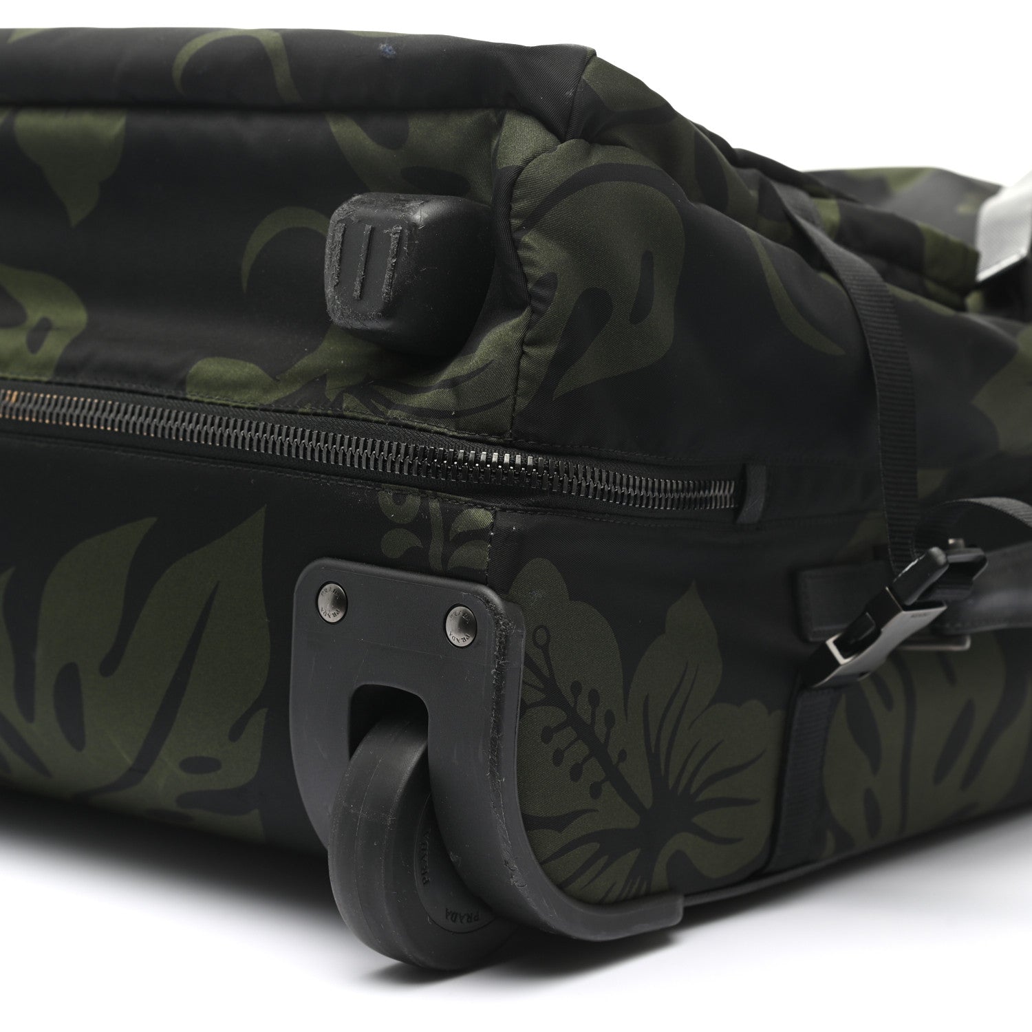 Prada Tessuto Nylon Hibiscus Print Trolley Luggage Green 5 of 18