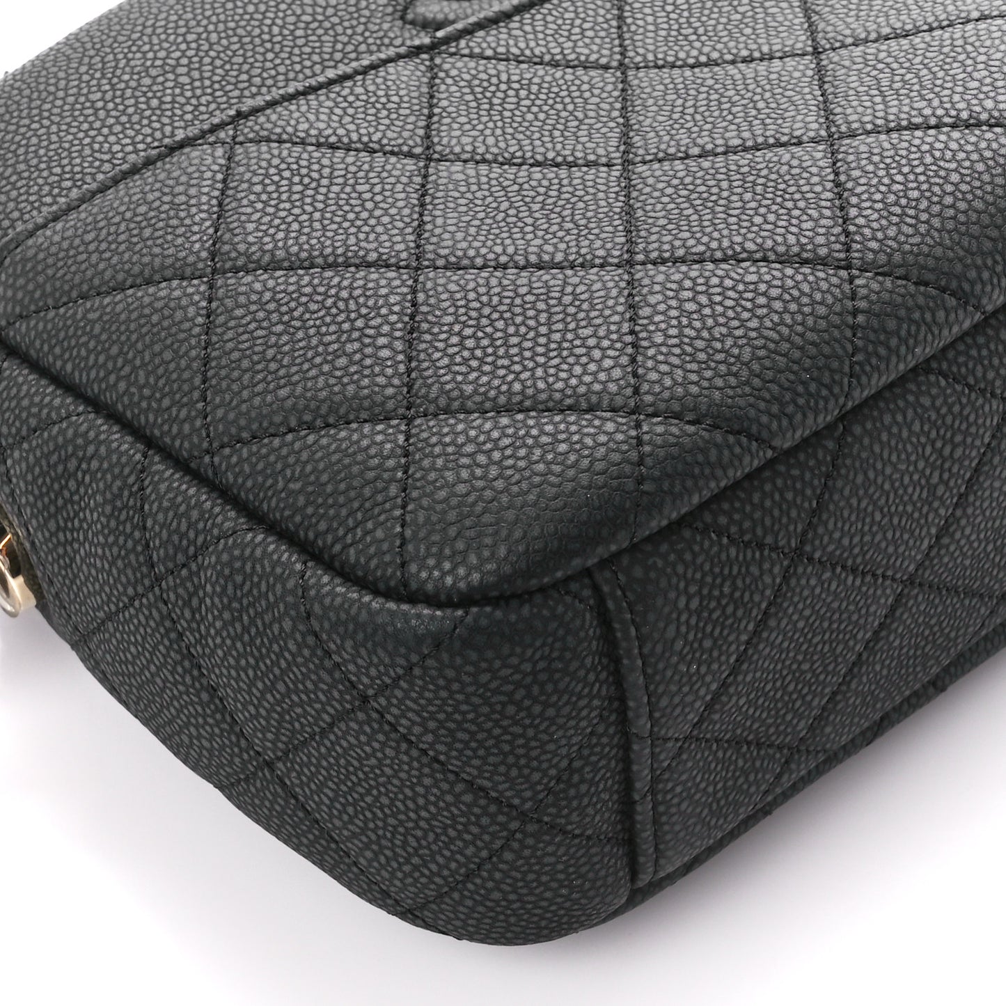 Iridescent Caviar Quilted Small Coco Tassel Camera Case Black
