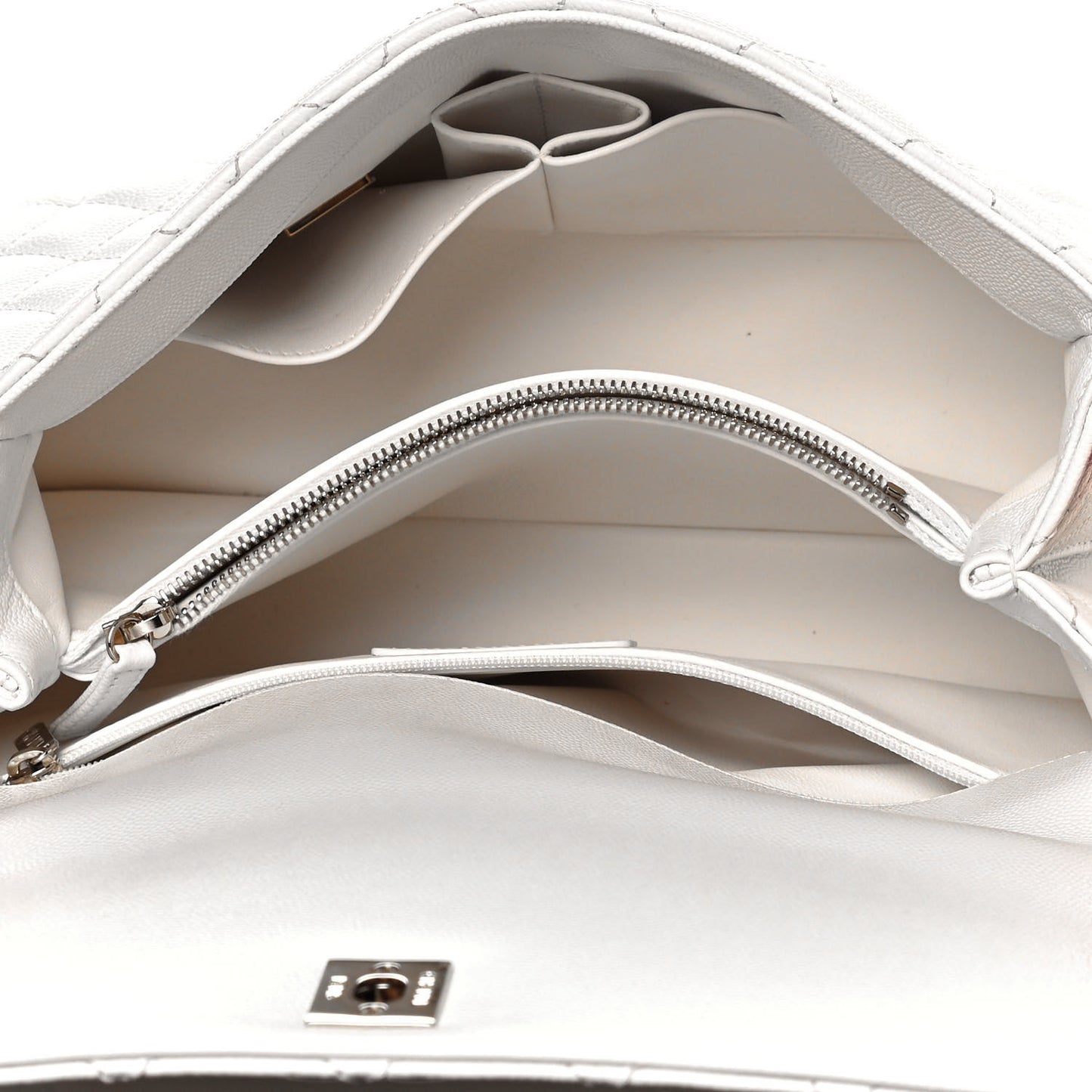Caviar Quilted Small Coco Handle Flap White