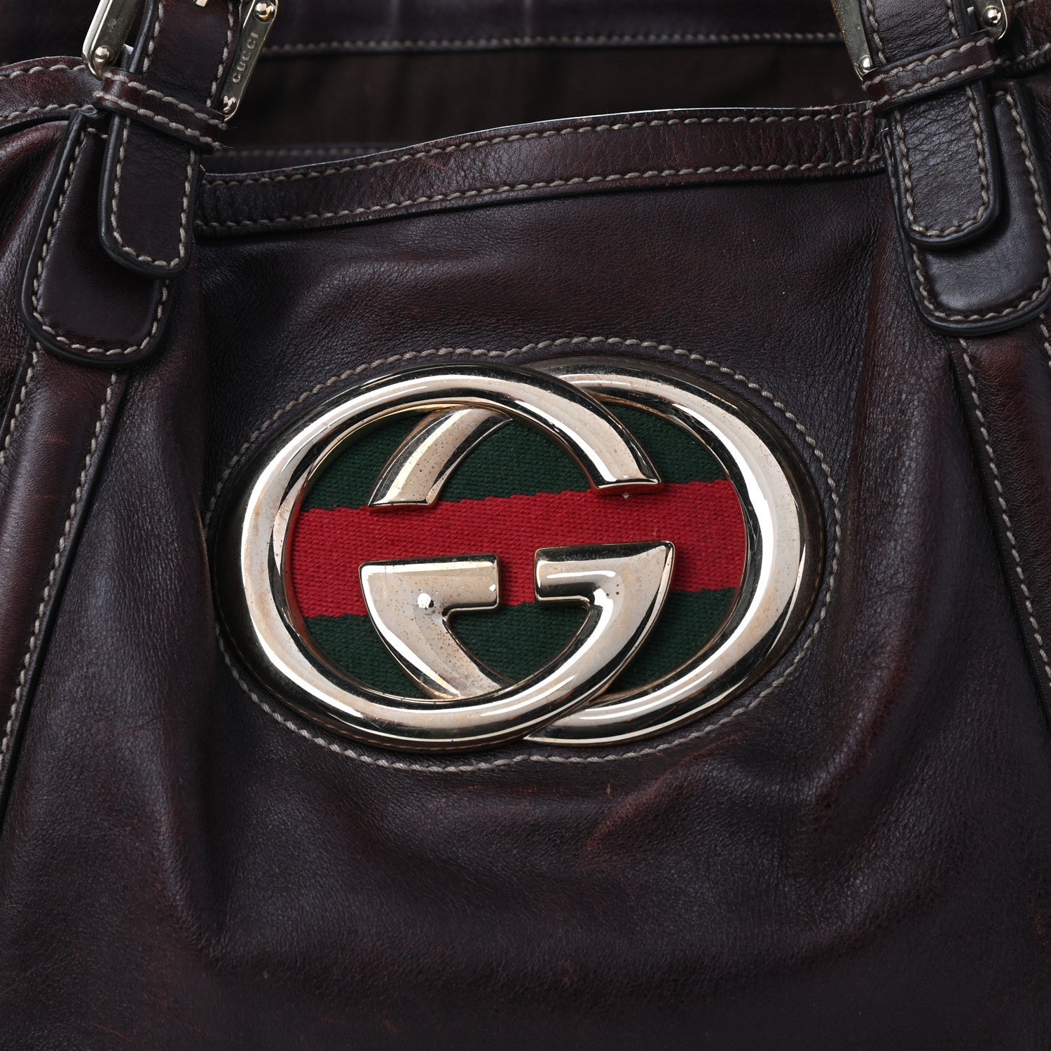 Gucci Calfskin Medium Britt Tote Dark Brown 7 of 9