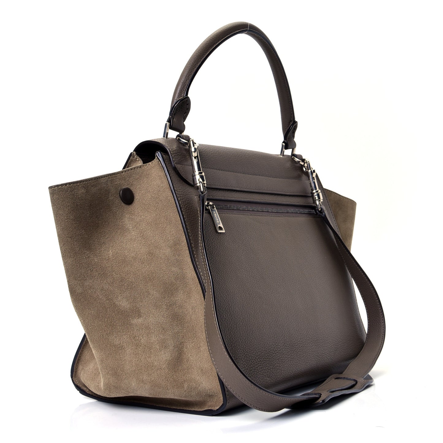 Drummed Calfskin Suede Medium Trapeze Taupe
