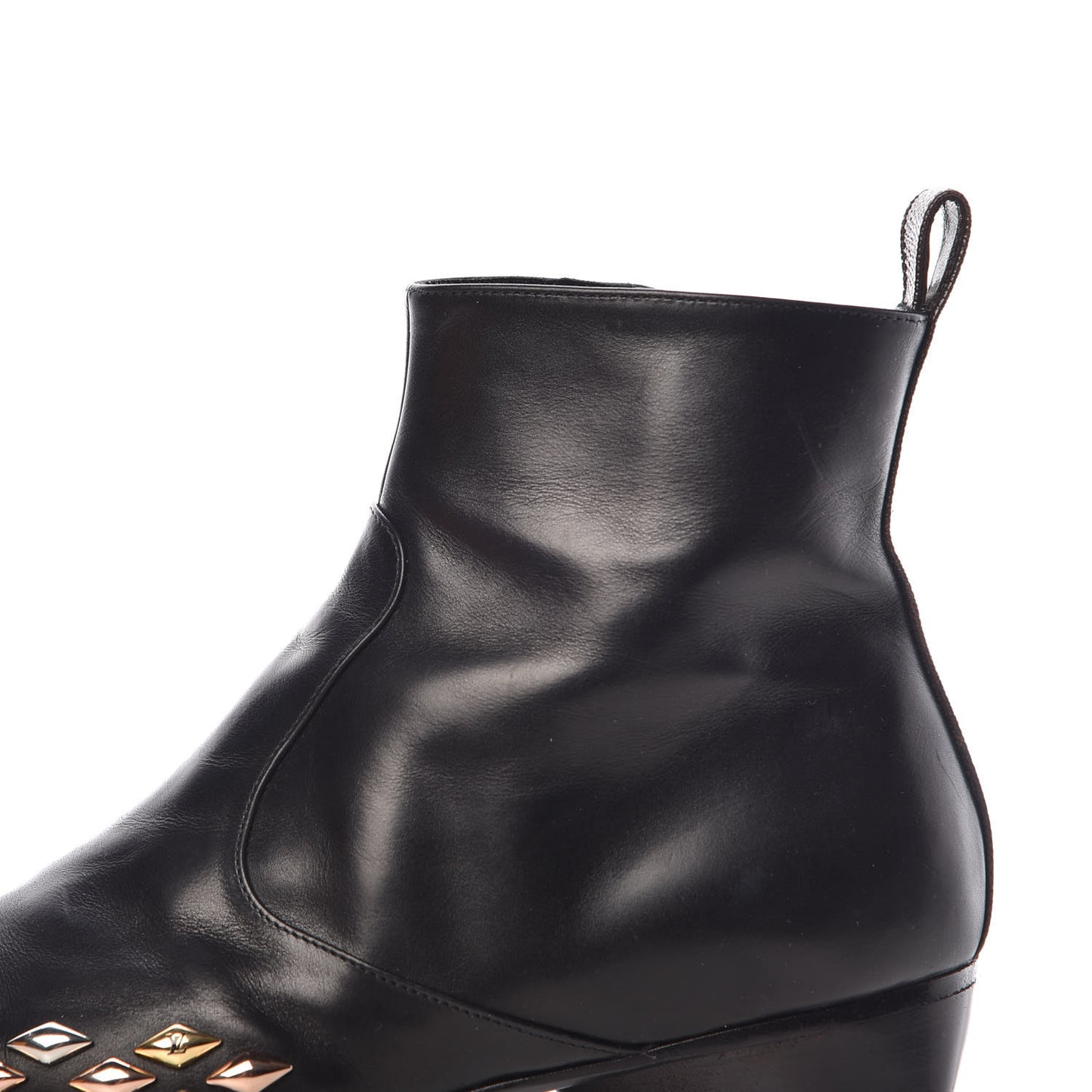 Calfskin Studded Gold Rush Flat Ankle Boots 39 Black