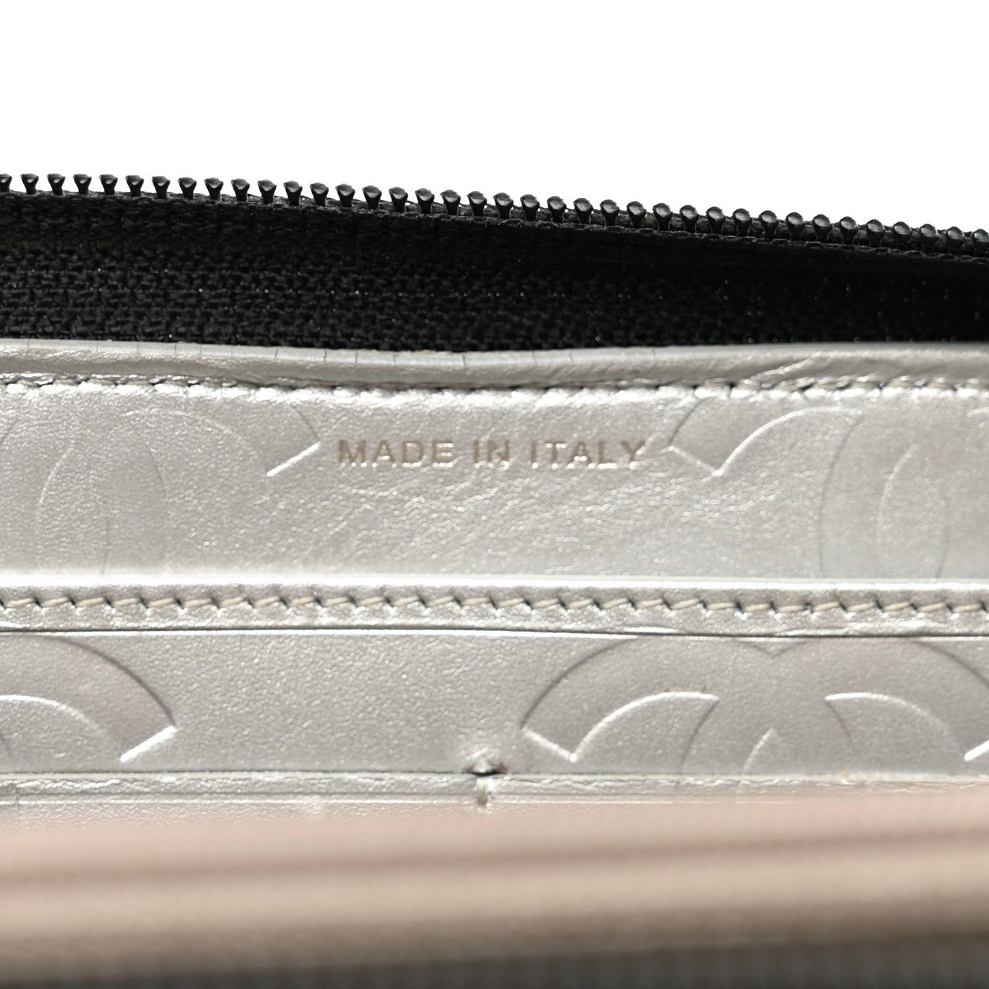 Calfskin Quilted Cambon Large Gusset Zip Around Wallet Black Silver