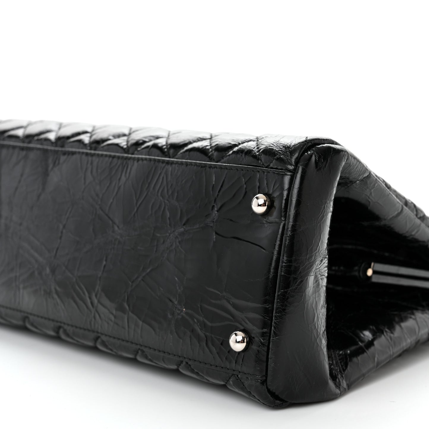 Glazed Calfskin Quilted Large Just Mademoiselle Bowling Bag Black