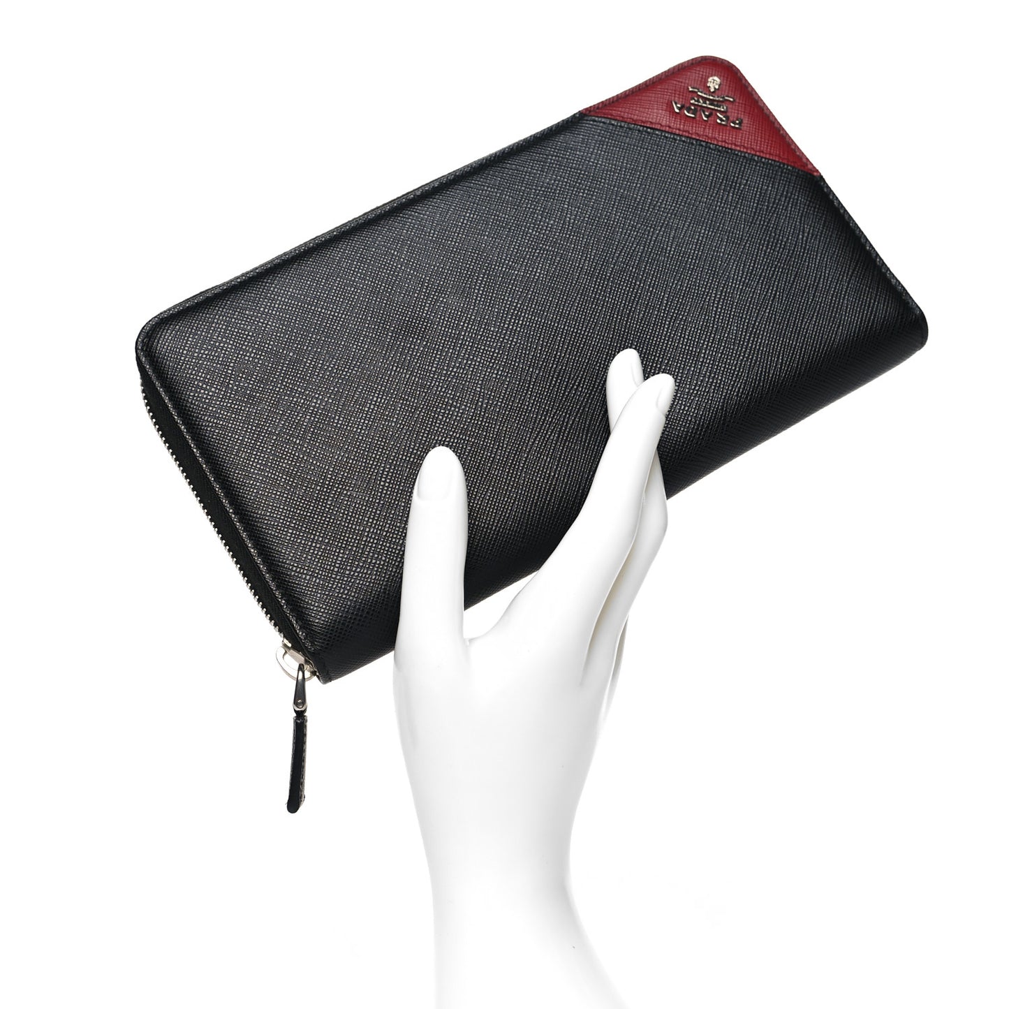 Saffiano Metal Large Zip Around Travel Wallet Black Rubino