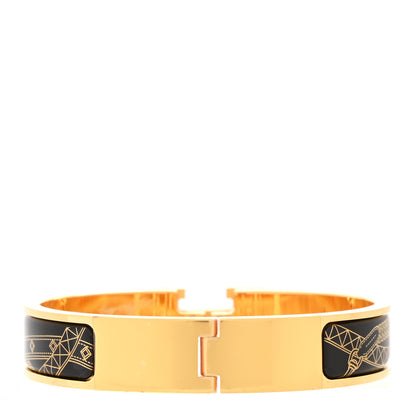 Hermes Enamel Printed Jour de Casting Narrow Clic Clac H Bracelet PM Jaune Or Black 3 of 4