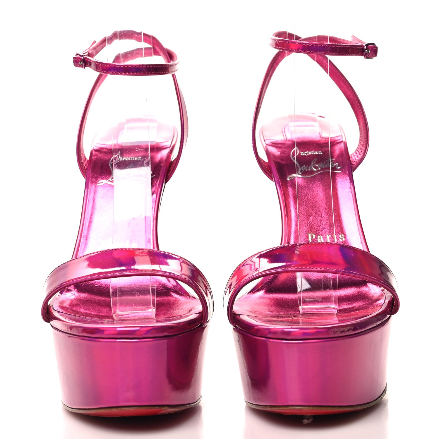 Christian Louboutin Patent Psychic Loubi Queen Alta 150 Platform Sandals 37 Fuxia 2 of 11