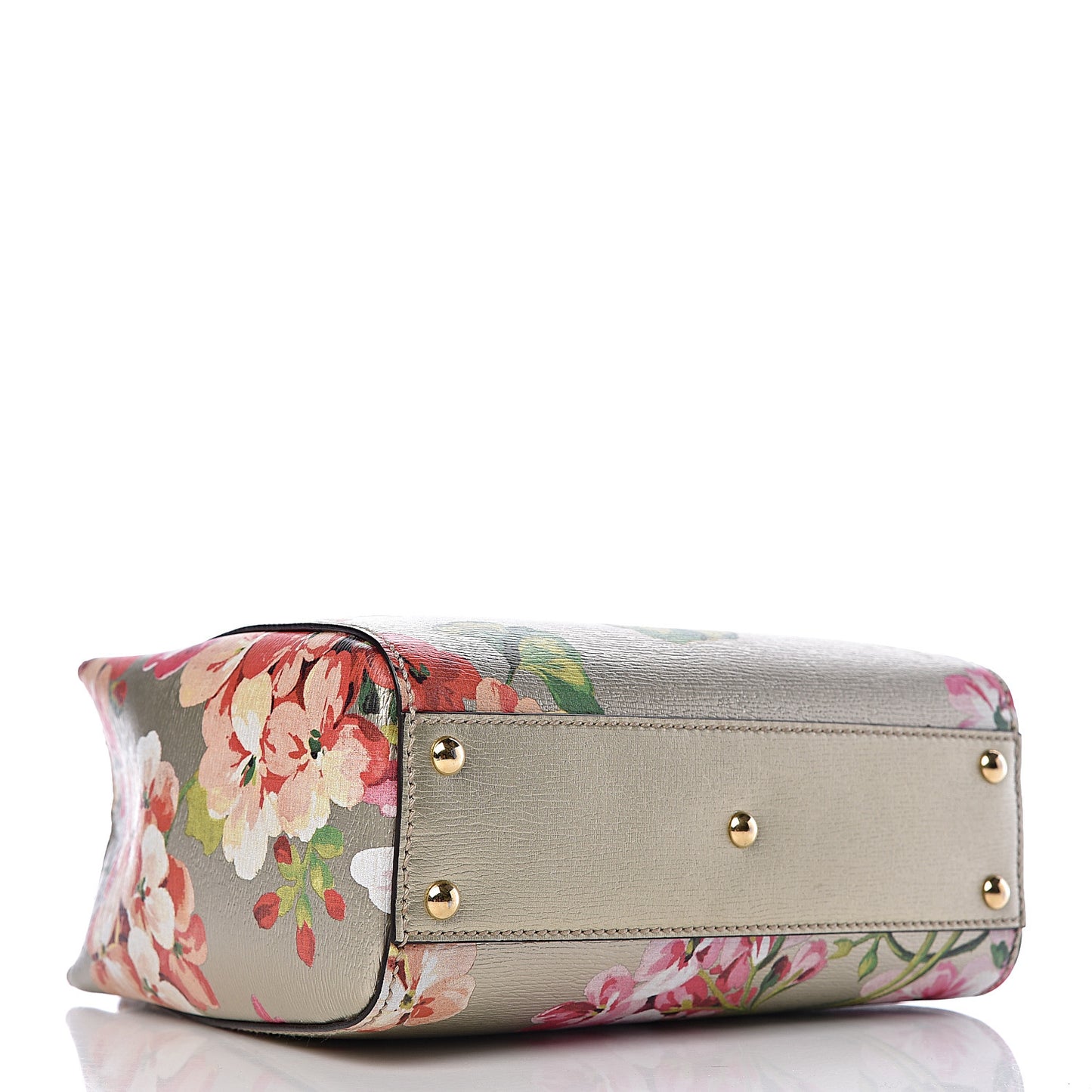 Metallic Shangai Calfskin Blooms Print Mini Bamboo Shopper Tote Gold Multicolor