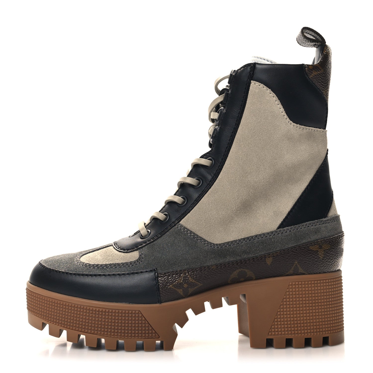 Louis Vuitton Suede Calfskin Monogram Platform Desert Boots 37 Dark Gray 1 of 8