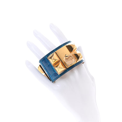 Hermes Shiny Alligator Collier De Chien CDC Bracelet S Bleu Izmir 2 of 6
