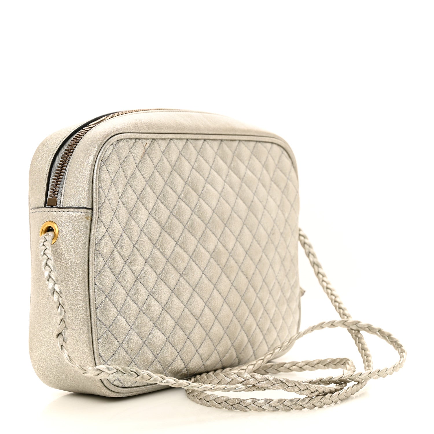 Gucci Laminated Nappa Web Trapuntata Small GG Shoulder Bag Argento 3 of 14