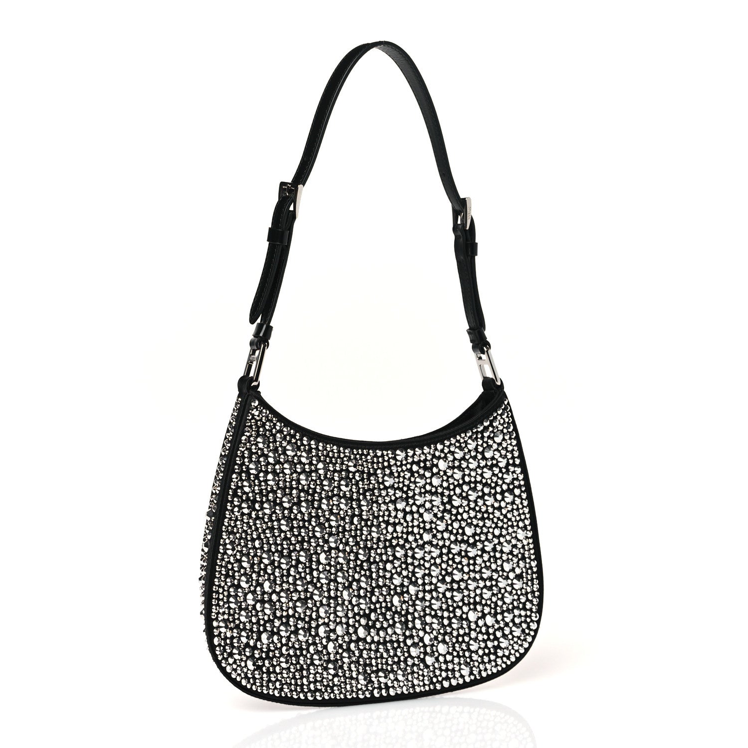 Prada Satin Crystal Cleo Adjustable Strap Shoulder Bag Metal 3 of 8
