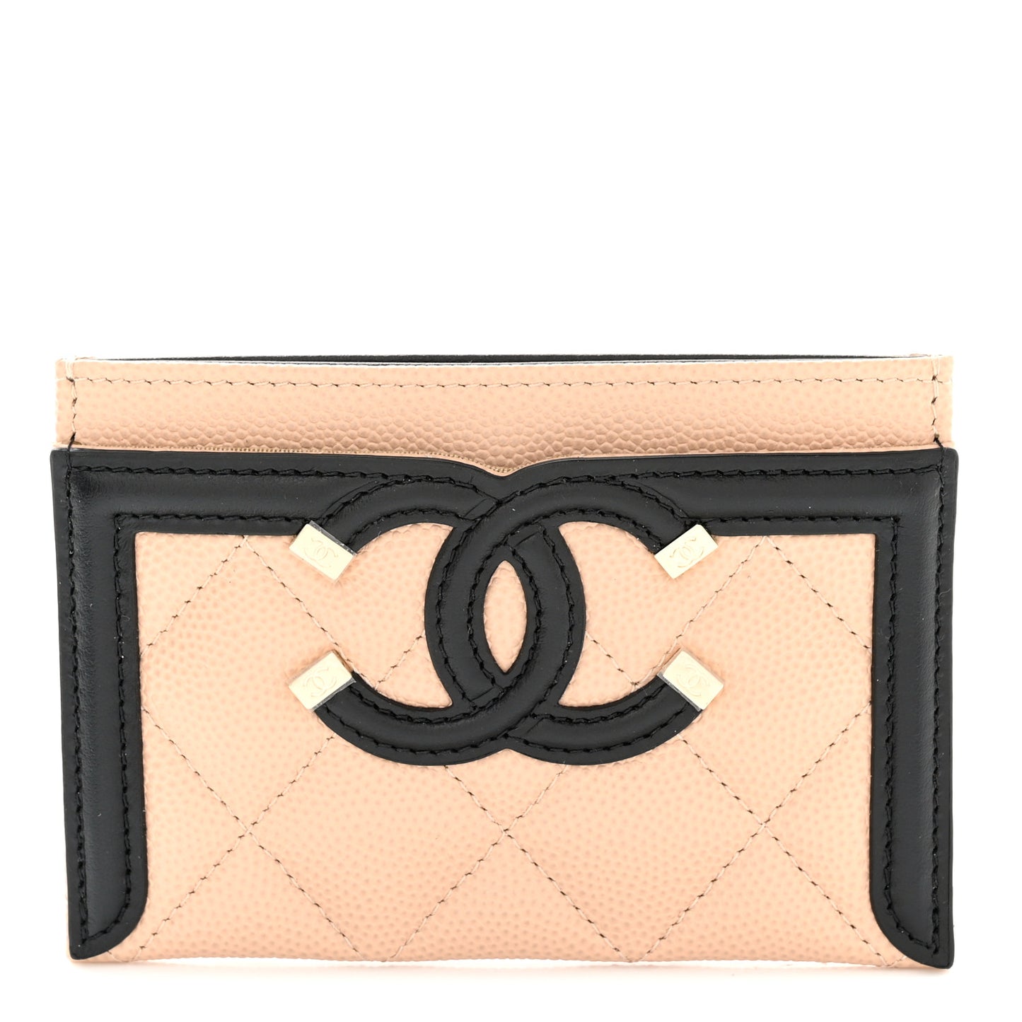 Caviar Quilted Filigree Card Holder Beige Black
