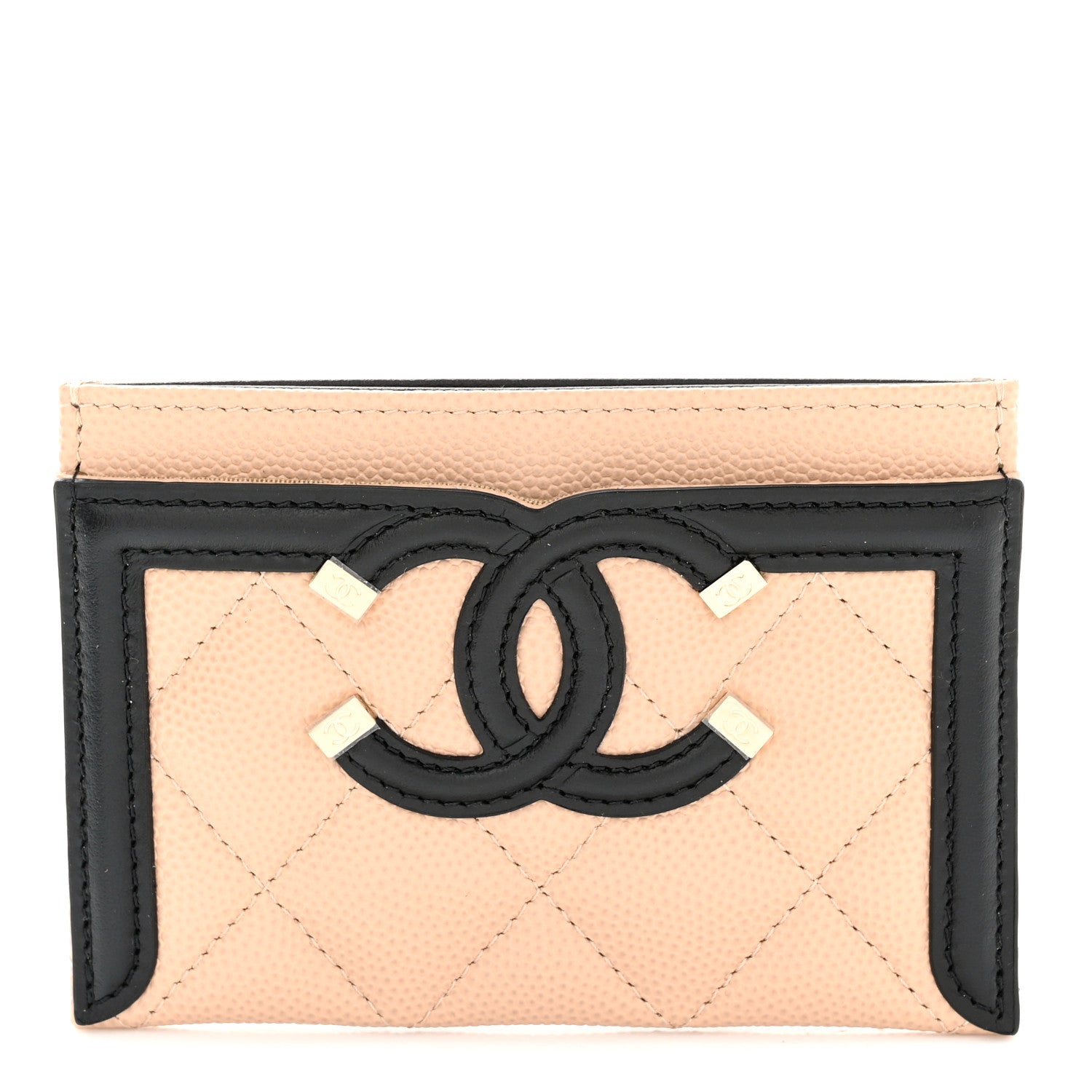 Chanel Caviar Quilted Filigree Card Holder Beige Black 1 of 9
