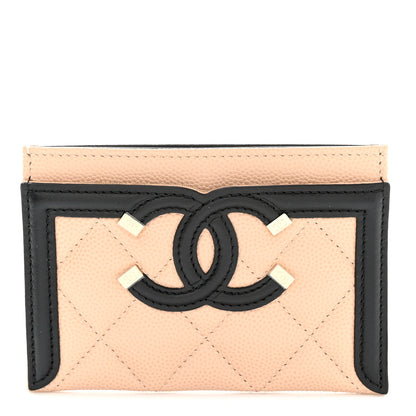 Chanel Caviar Quilted Filigree Card Holder Beige Black 1 of 9