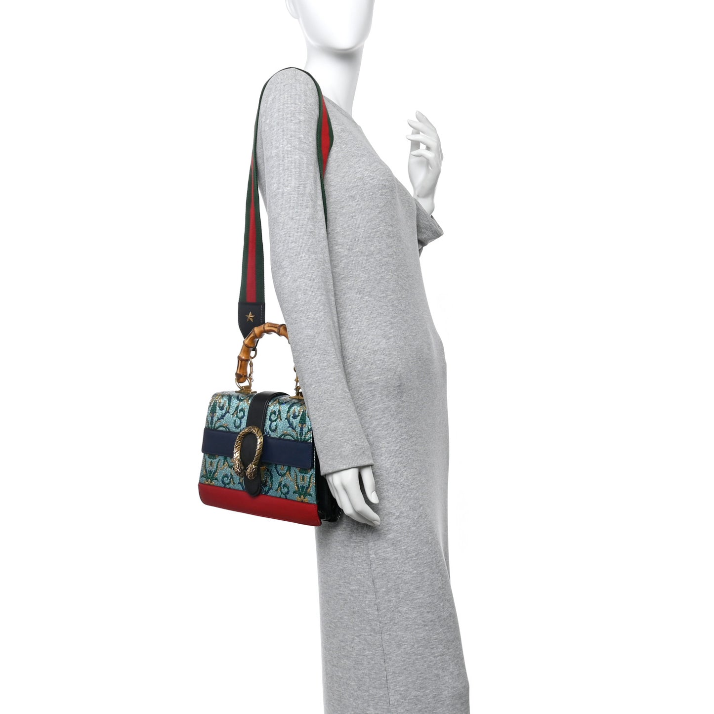 Iridescent Brocade Bamboo Web Tokyo Print Medium Dionysus Top Handle Bag Multicolor Blue Agata Hibiscus Red