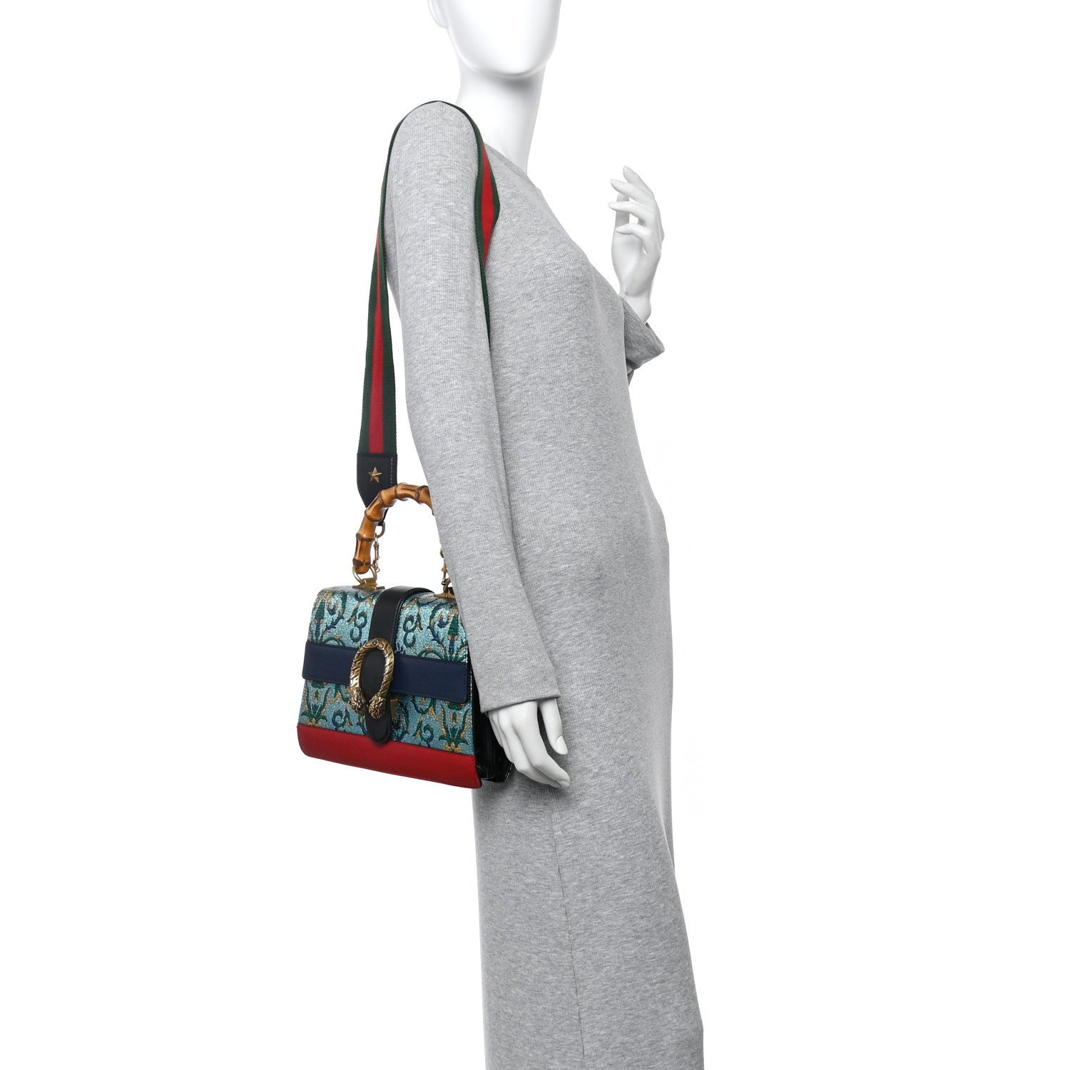 Gucci Iridescent Brocade Bamboo Web Tokyo Print Medium Dionysus Top Handle Bag Multicolor Blue Agata Hibiscus Red 2 of 11