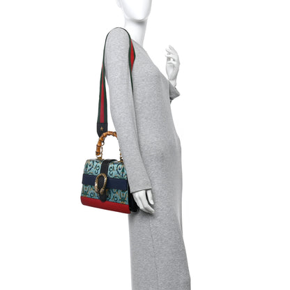 Gucci Iridescent Brocade Bamboo Web Tokyo Print Medium Dionysus Top Handle Bag Multicolor Blue Agata Hibiscus Red 2 of 11