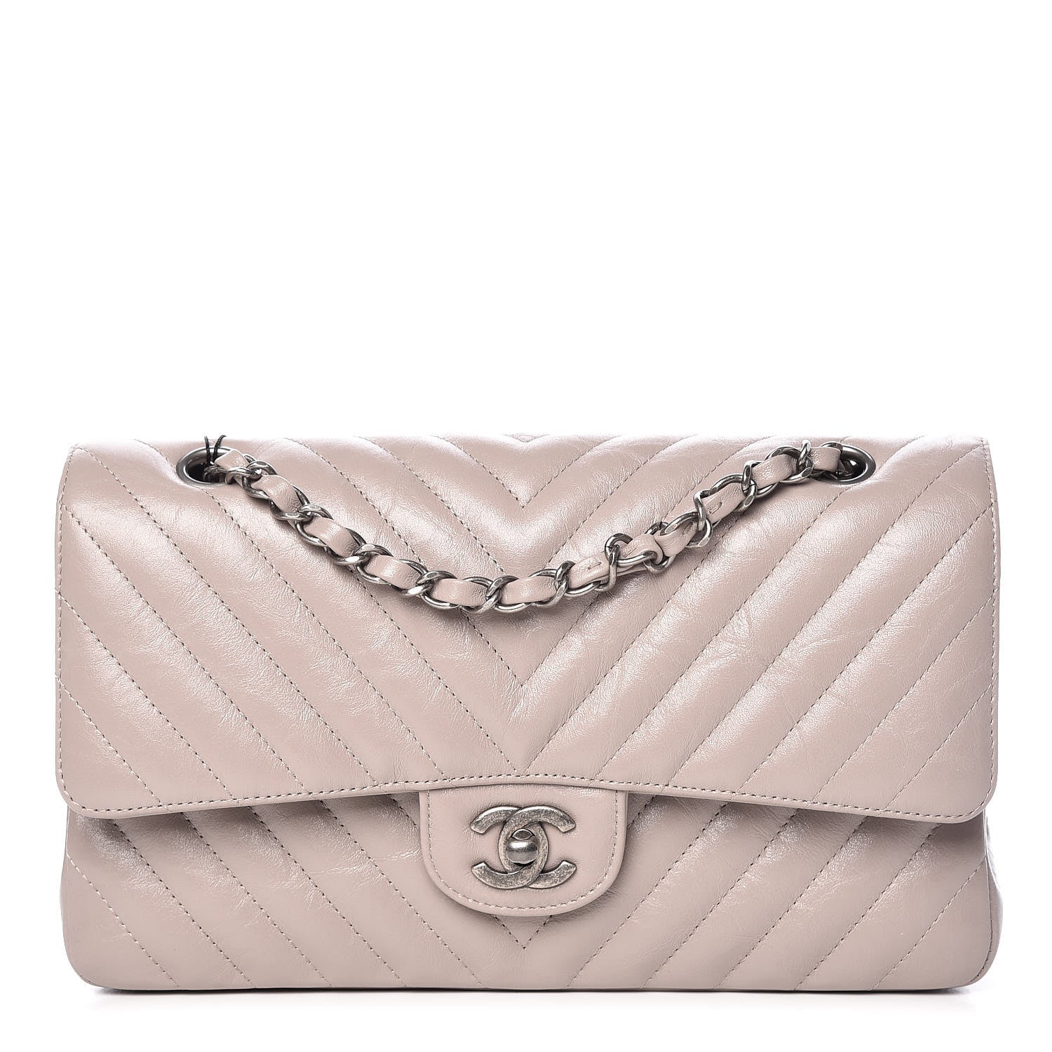 Chanel Calfskin Chevron Quilted Medium Double Flap Grey 1 of 12