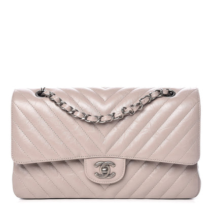 Chanel Calfskin Chevron Quilted Medium Double Flap Grey 1 of 12
